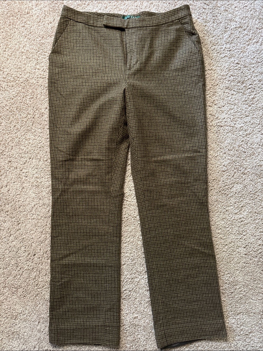 Ralph Lauren Olive Houndstooth Dress Pants